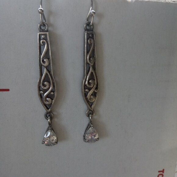 Retired Silpada Sterling Silver Filigree CZ Drop Dangle Earrings - Picture 3 of 4